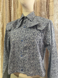 Reworked Wave Collar Cropped Blouse in Navy Leaf - L