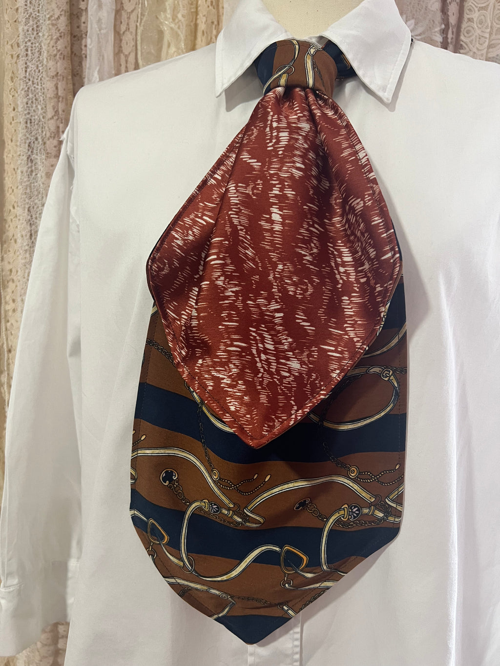 Rust Dash and Equestrian Stripe Reversible Cravat