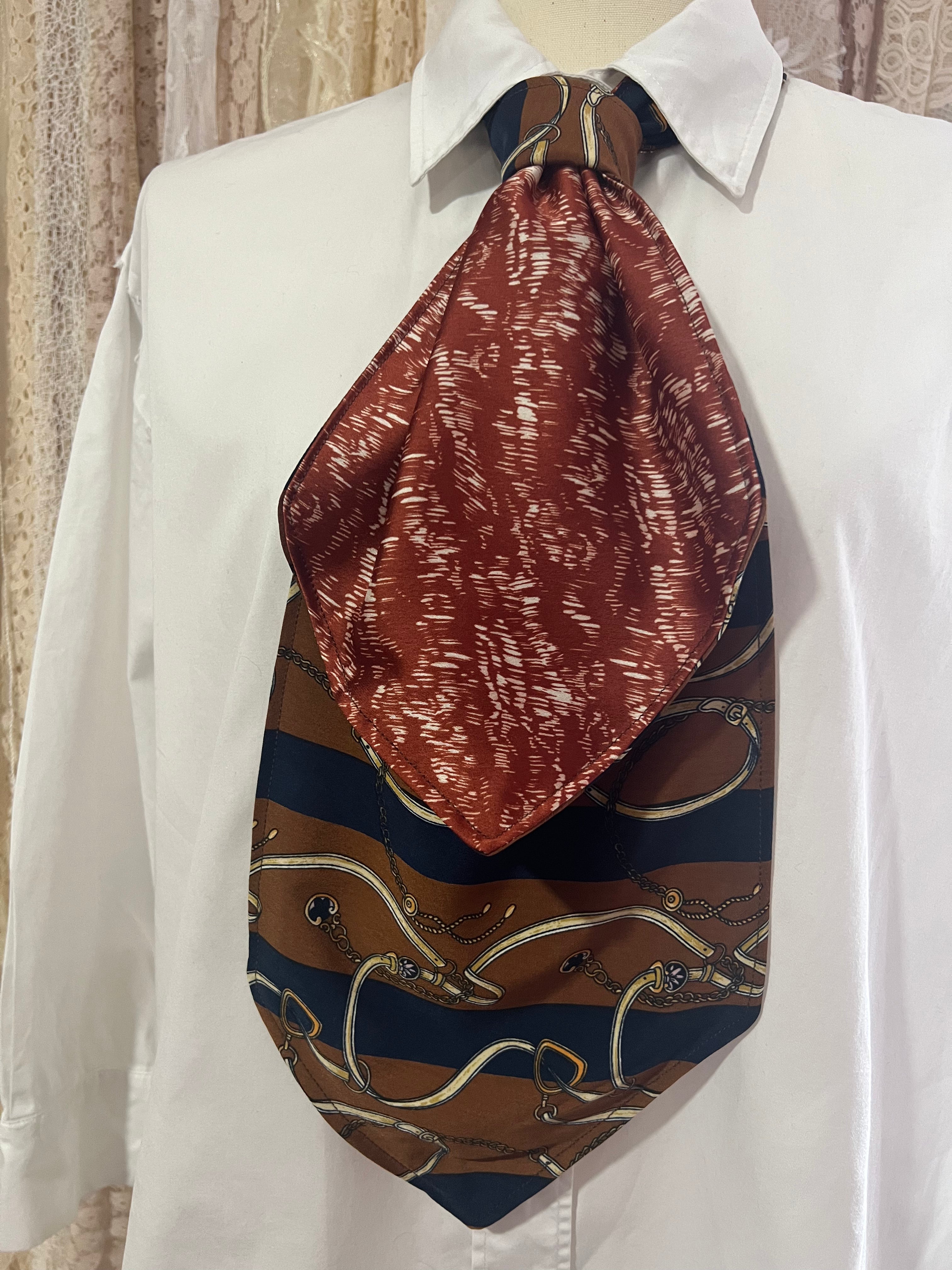 Rust Dash and Equestrian Stripe Reversible Cravat
