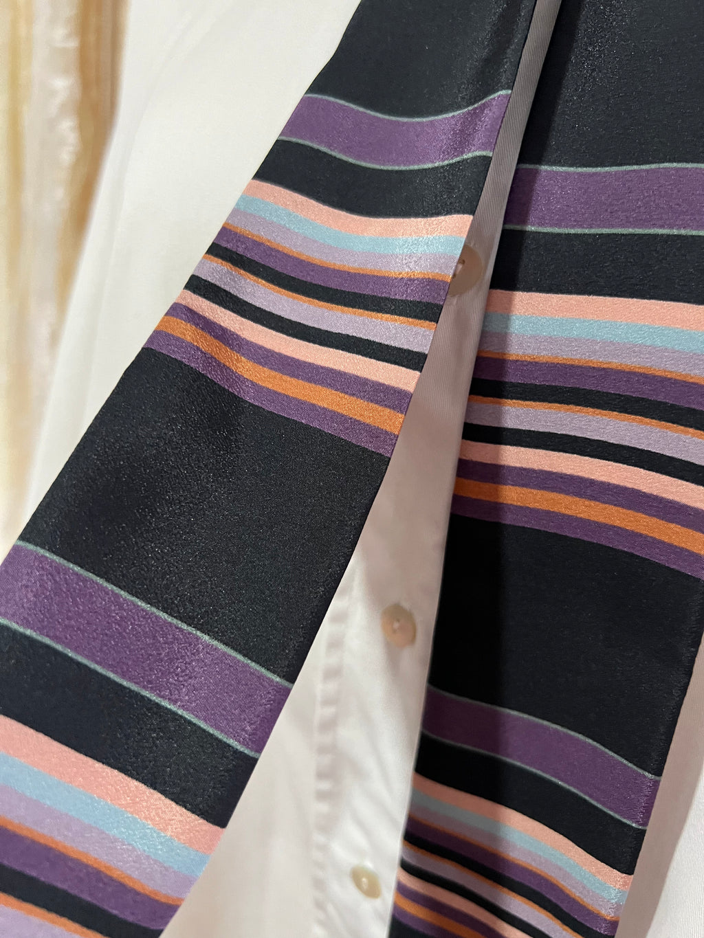 Silky Stripe Pussybow Tie Collar