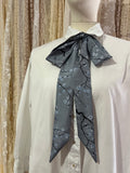 Silver Silk Cherry Blossom Pussybow Tie Collar