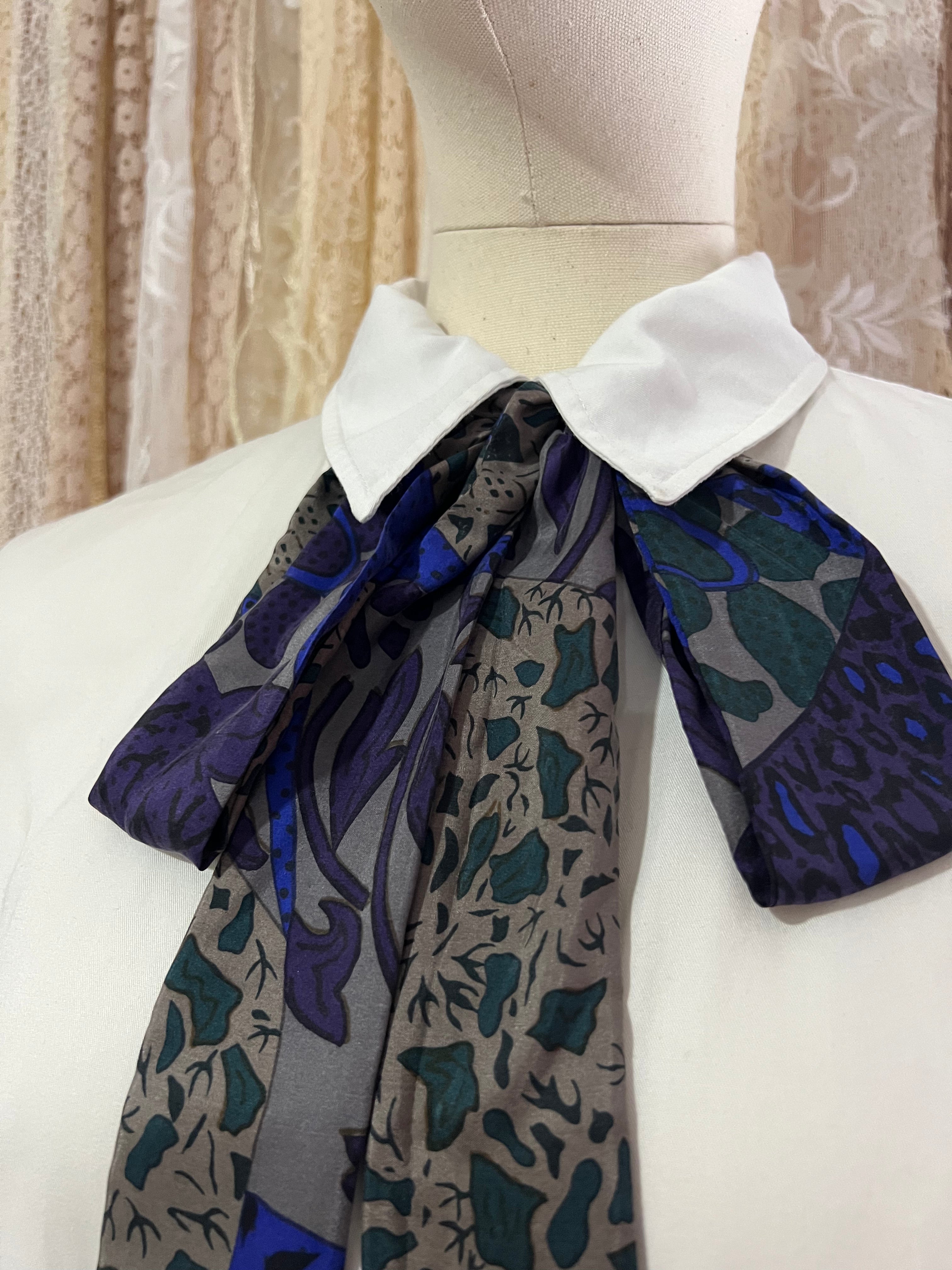 Vintage Patchwork Silk Pussybow Tie Collar
