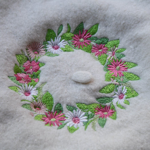 White Spring Floral Wreath Embroidered Beret