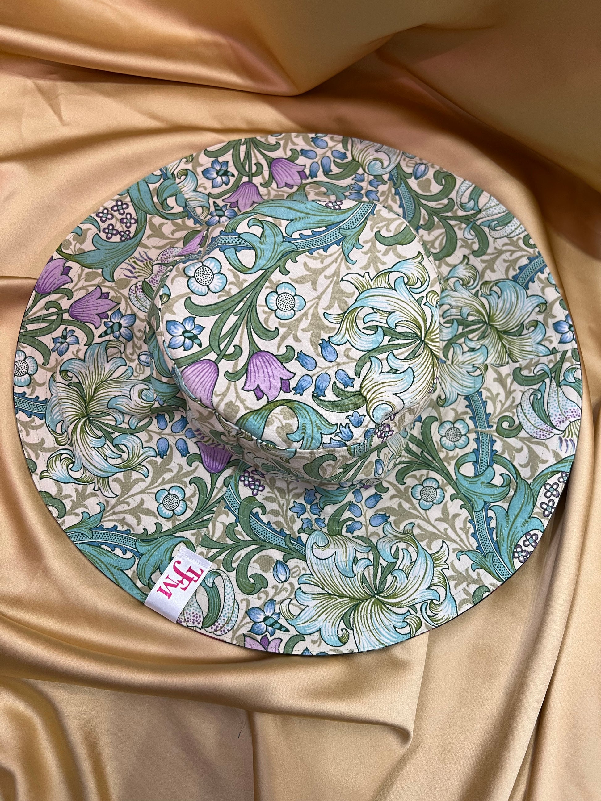 Handmade reversible wide brim sun hat, handmade in Manchester one of a kind hat made from vintage fabrics
