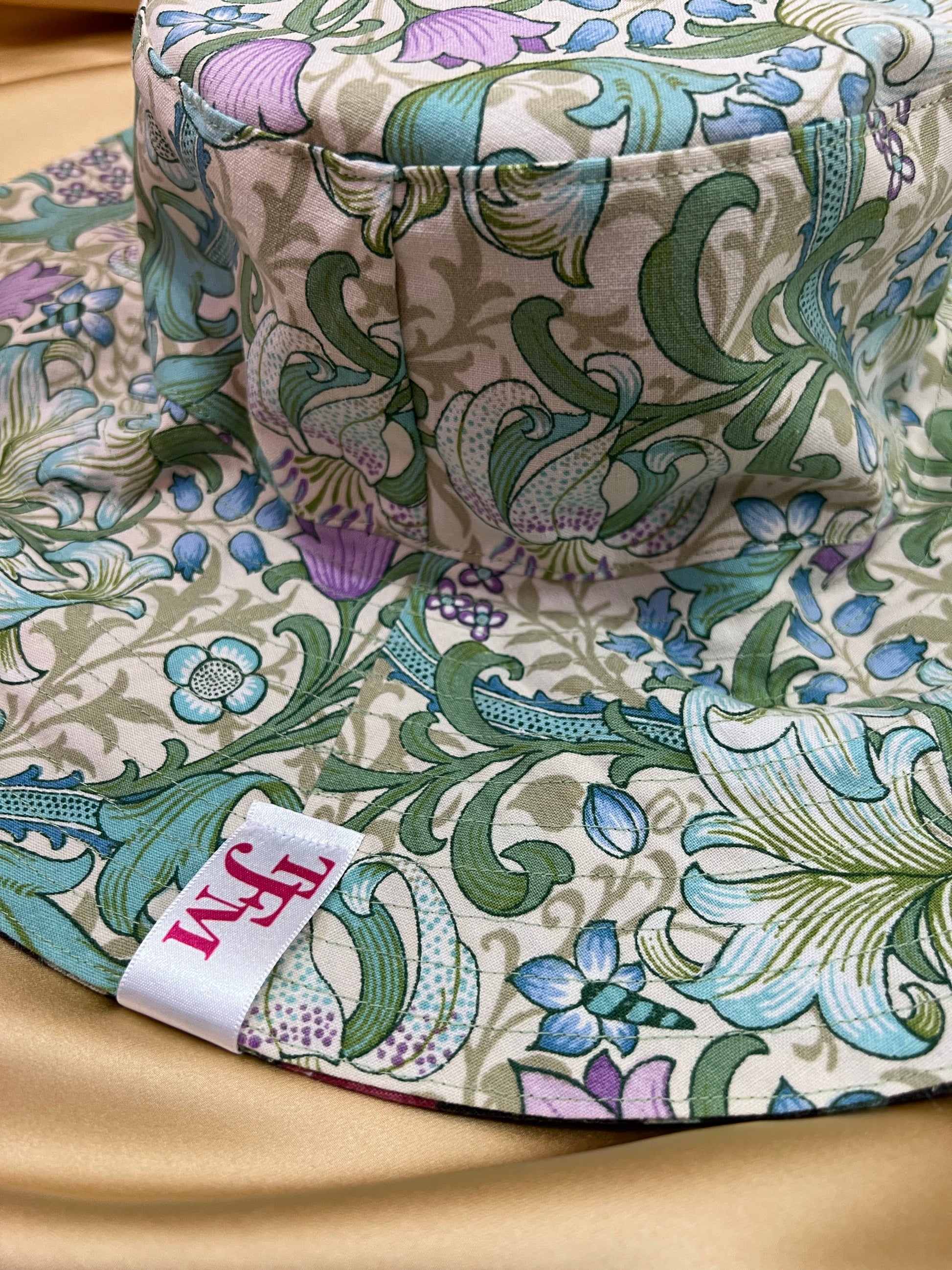 Handmade reversible wide brim sun hat, handmade in Manchester one of a kind hat made from vintage fabrics