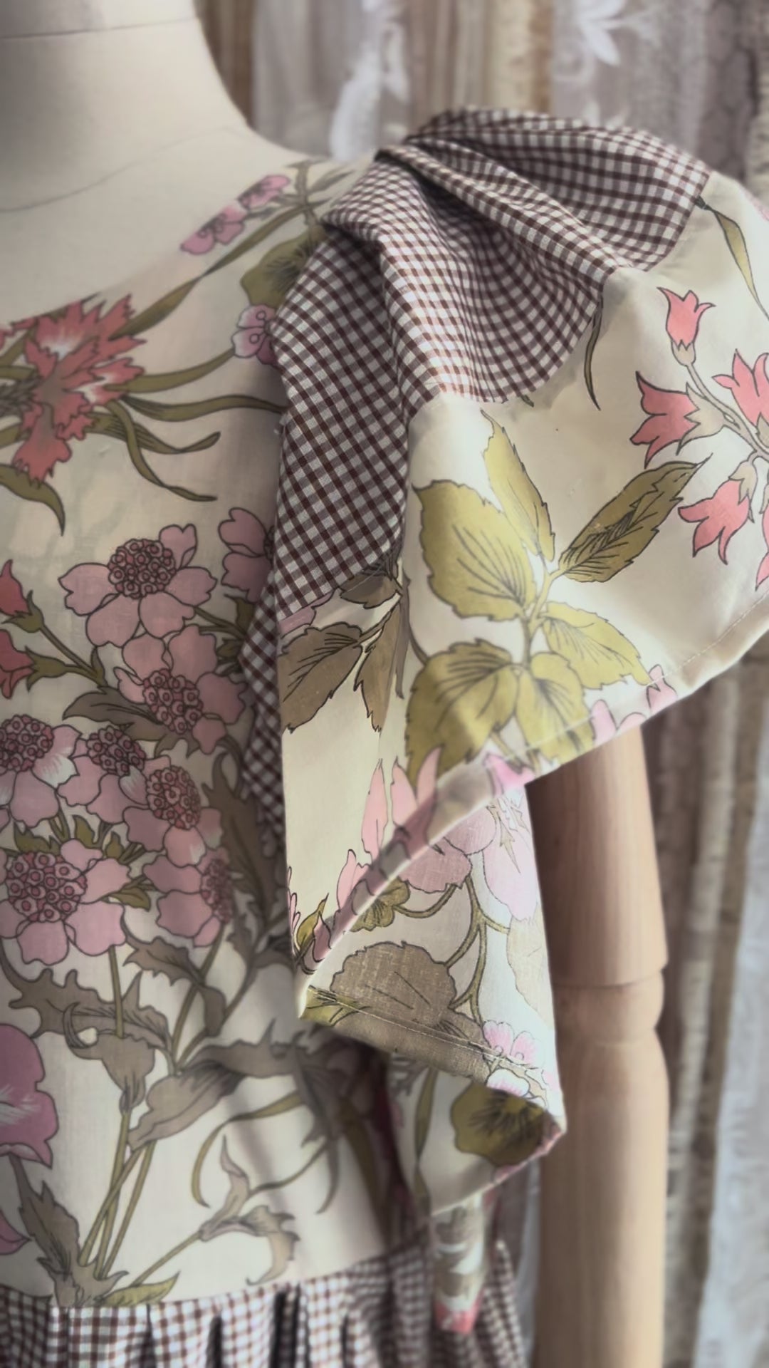 'Sylvie' Vintage Blossom and Gingham Drop Waist Dress video